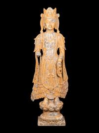 A Chinese Carved Stone Standing Guanyin Figure