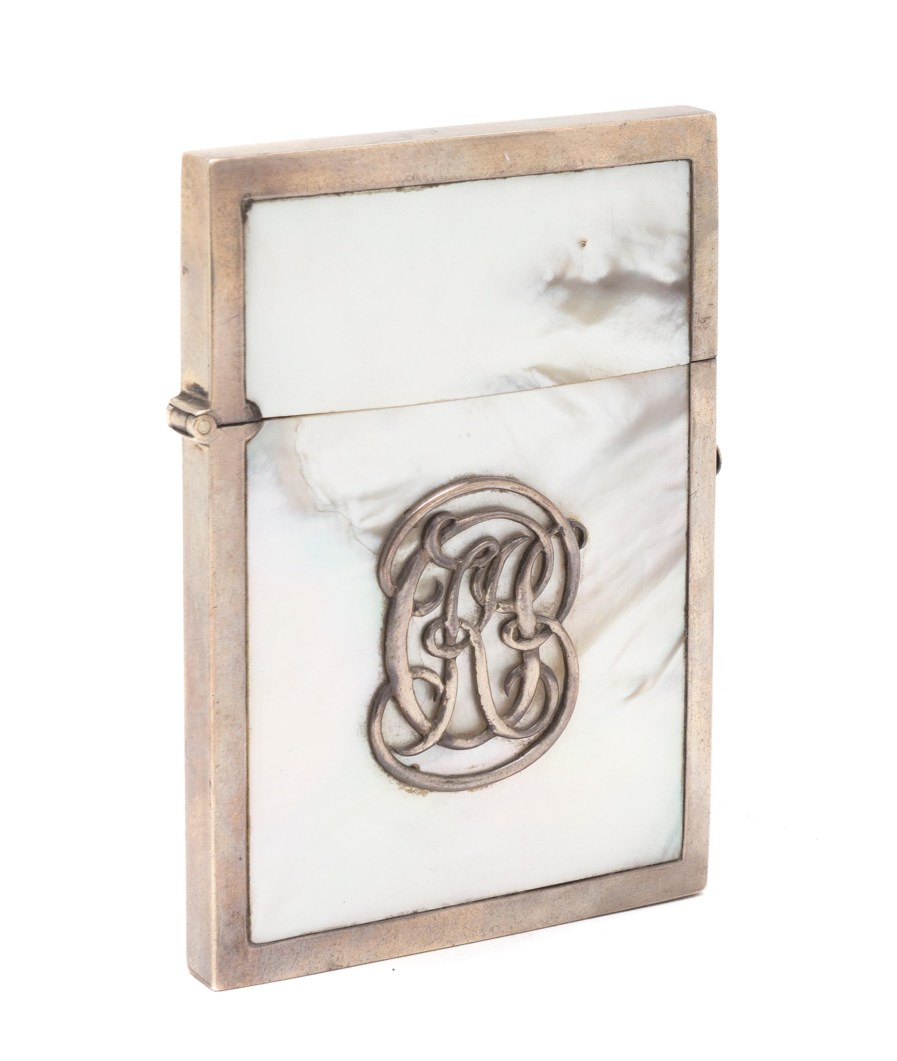 An American Sterling Silver Mounted Mother-of-Pearl Veneered Card Case, Height 4 inches.