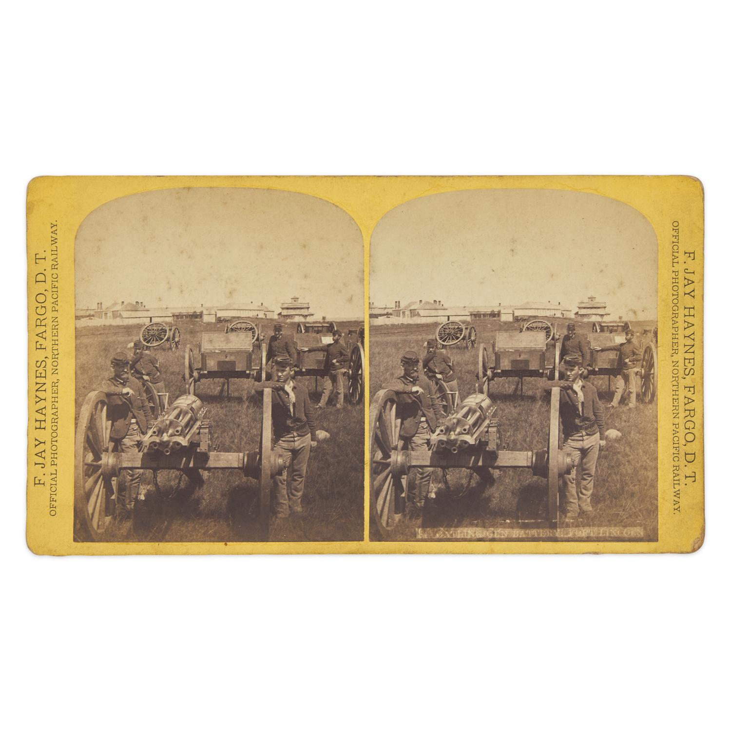 [Indian Wars]. Haynes, F. Jay (1853-1921). Gatling Gun Battery - Fort Lincoln, D.T.
