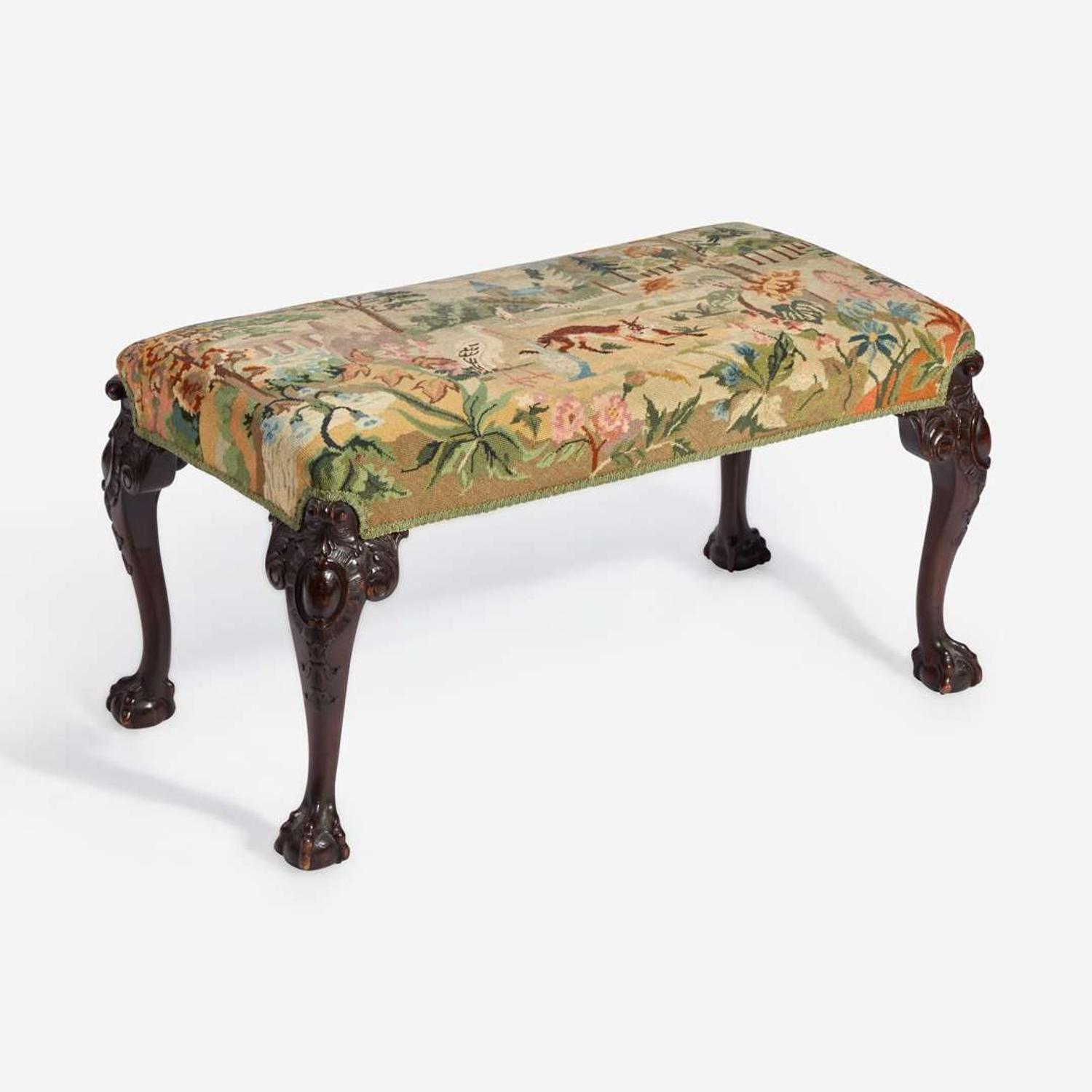 A George III Style Footstool with Needlework Upholstery likely 19th century
