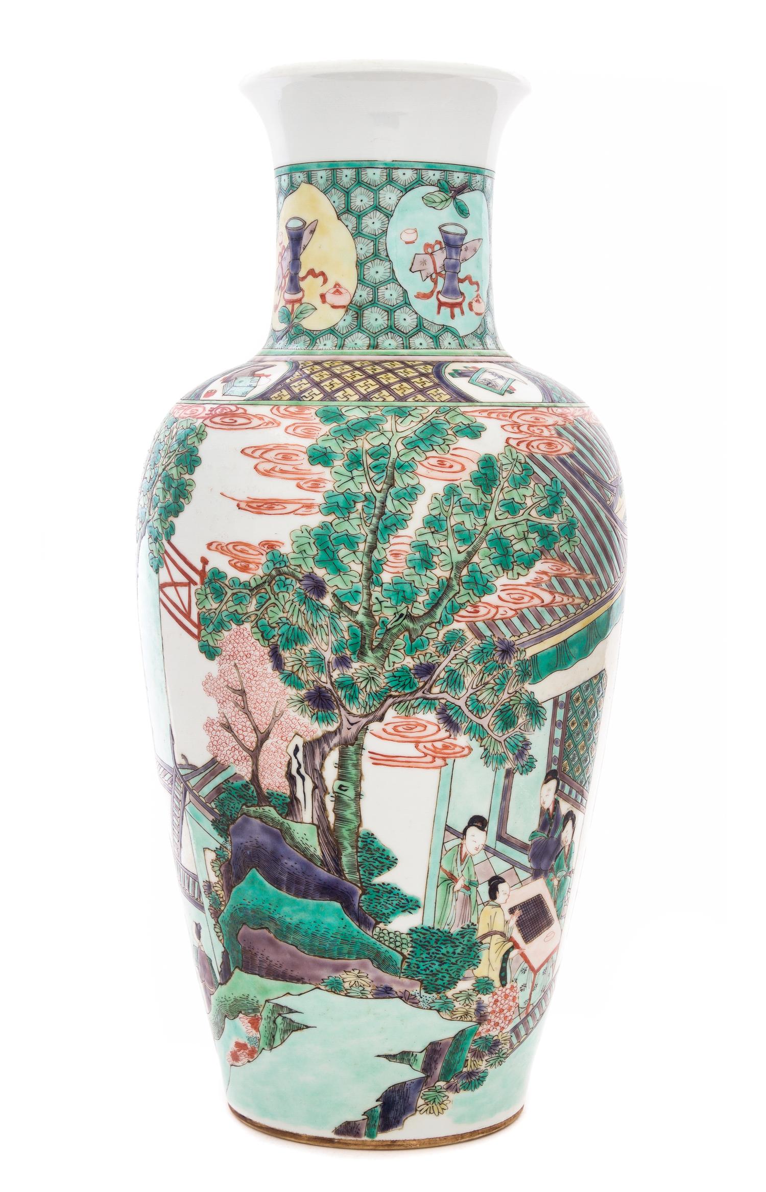 A Famille Verte Porcelain Vase Height 17 5/8 inches.