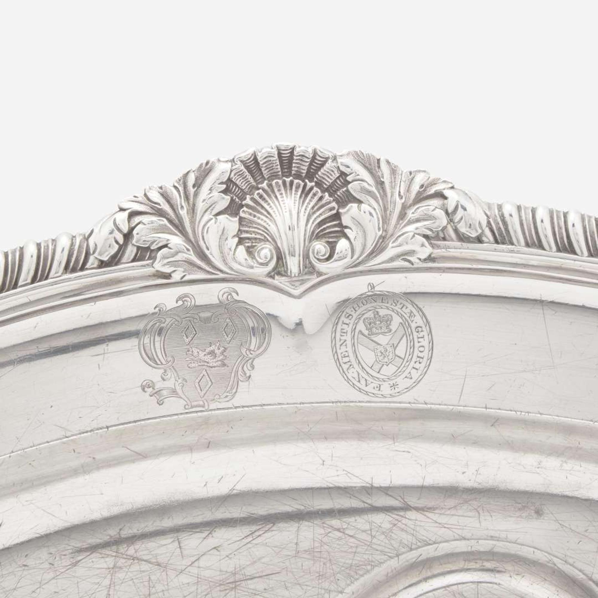 A large George III sterling silver meat tray Partially rubbed maker's mark, likely Joseph Craddock & William Ker Reid, London, 1818