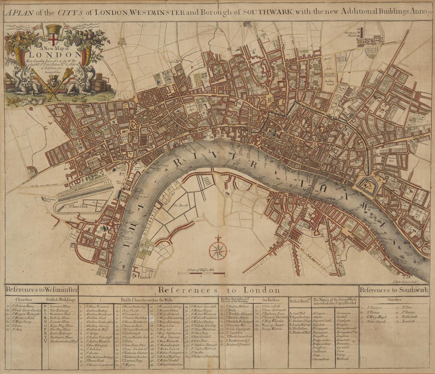 [Maps & Atlases] Senex, John. A Plan of the City's of London, Westminster and Borough of Southwark; with the new Additional Buildings: Anno 1720