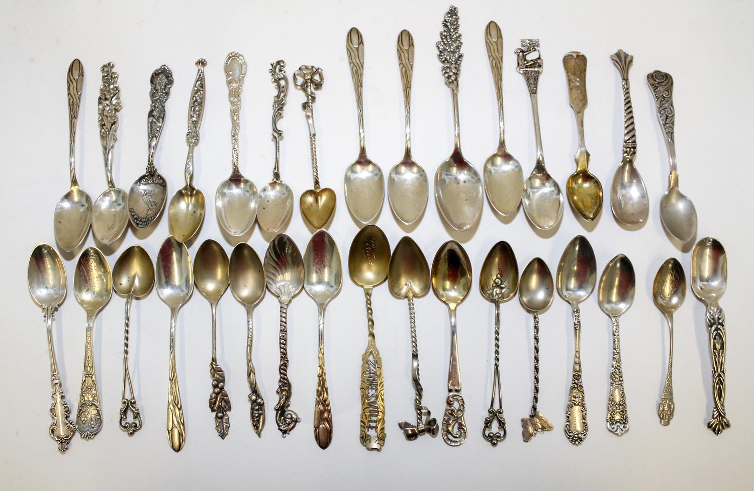 A Collection of American Silver Coffee Spoons, various makers, comprising souvenir spoons and others.