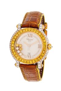 An 18 Karat Bicolor Gold, Diamond and Colored Diamond 'Happy Sport' Wristwatch, Chopard,