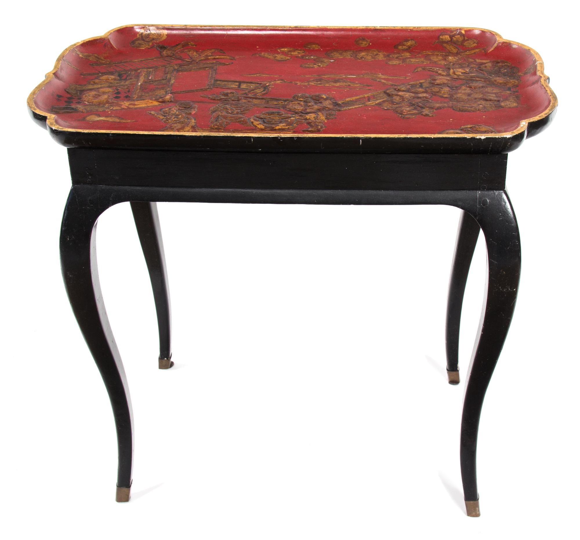 A Louis XV Style Chinoiserie Tray Top Table Height 27 x width 26 x depth 17 inches. — 19TH CENTURY