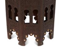 A Moroccan Bone Inlaid Walnut Hexagonal Side Table