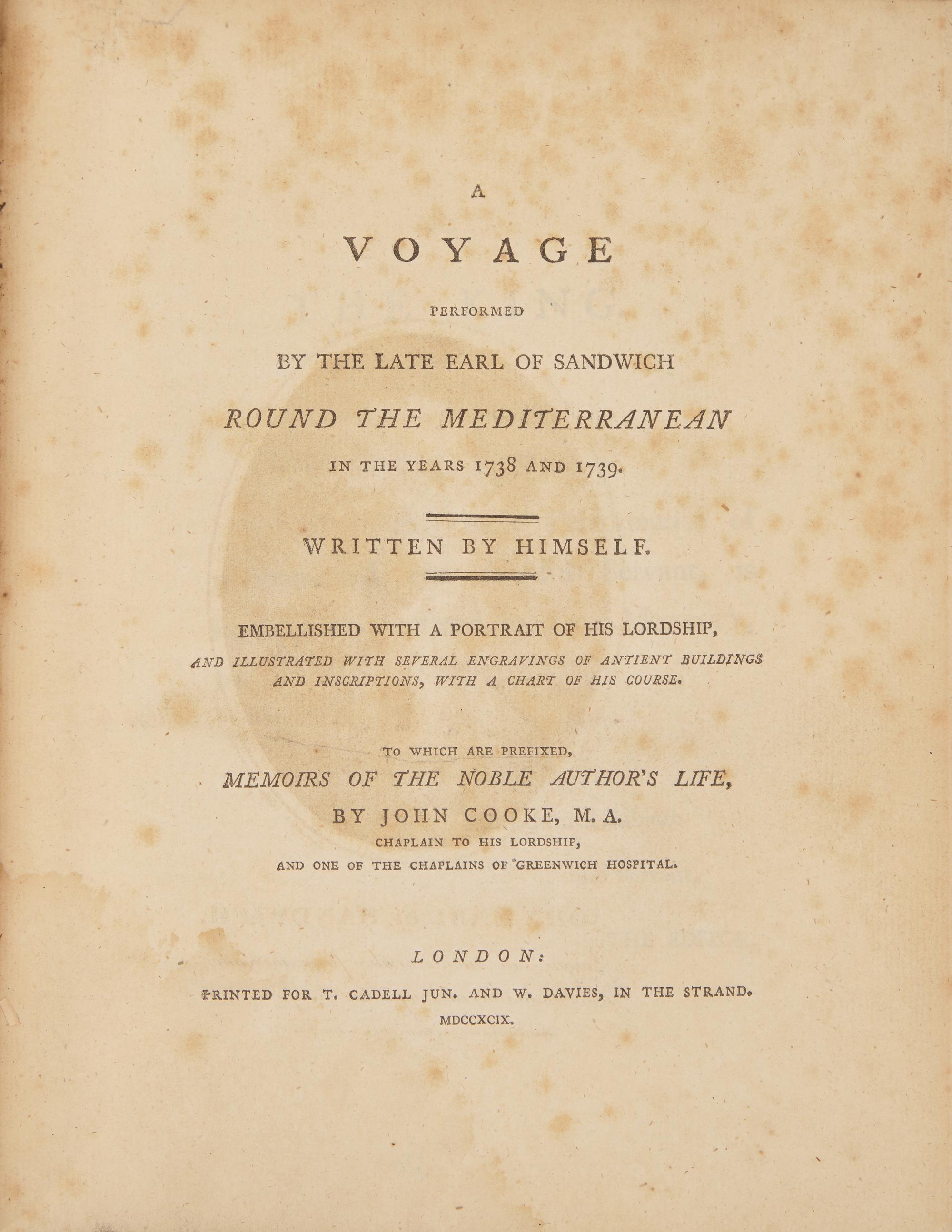 [Travel & Exploration] Montagu, John, 4th Earl of Sandwich. A Voyage Performed by the Late Earl of Sandwich Round the Mediterranean in the Years 1738 and 1739