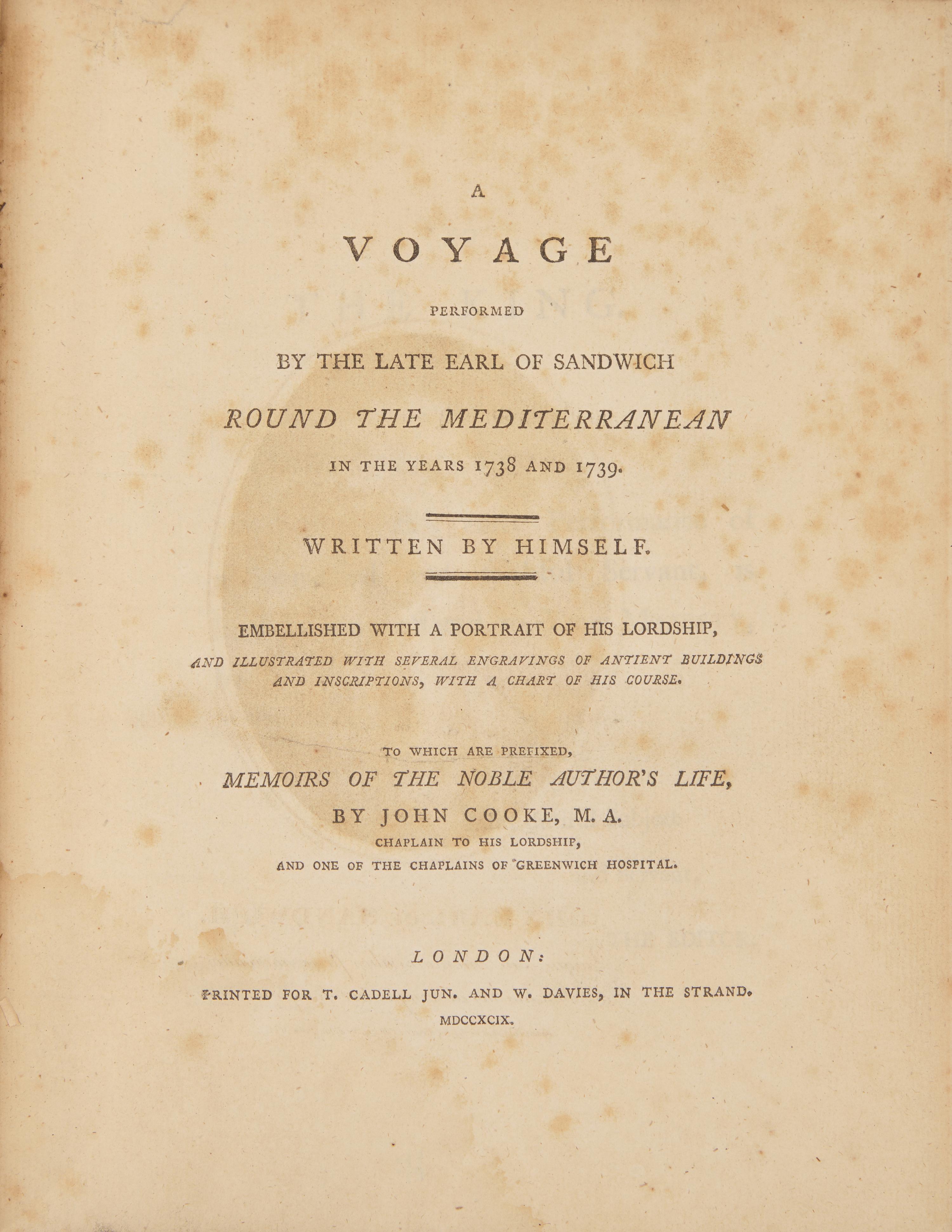 [Travel & Exploration] Montagu, John, 4th Earl of Sandwich. A Voyage Performed by the Late Earl of Sandwich Round the Mediterranean in the Years 1738 and 1739