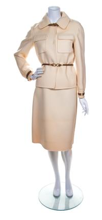 A Gucci Cream Felted Wool Skirt Ensemble, Skirt size 46.