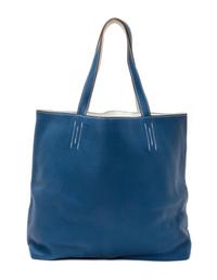 An Hermes Blanc/Bleu 45cm Taurillon Clemence Double Sens Tote, 17.5" x 15.5" x 5".