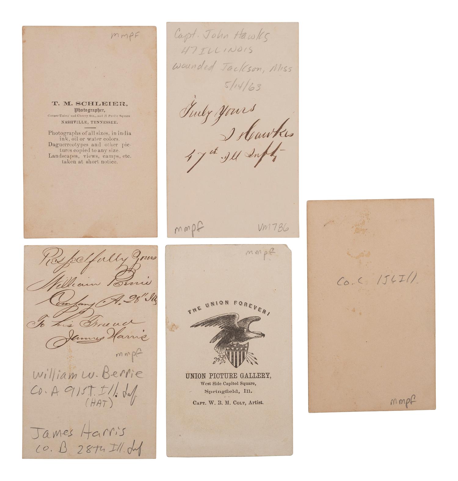 [CIVIL WAR]. A group of 11 CDVs of Illinois soldiers, many identified.