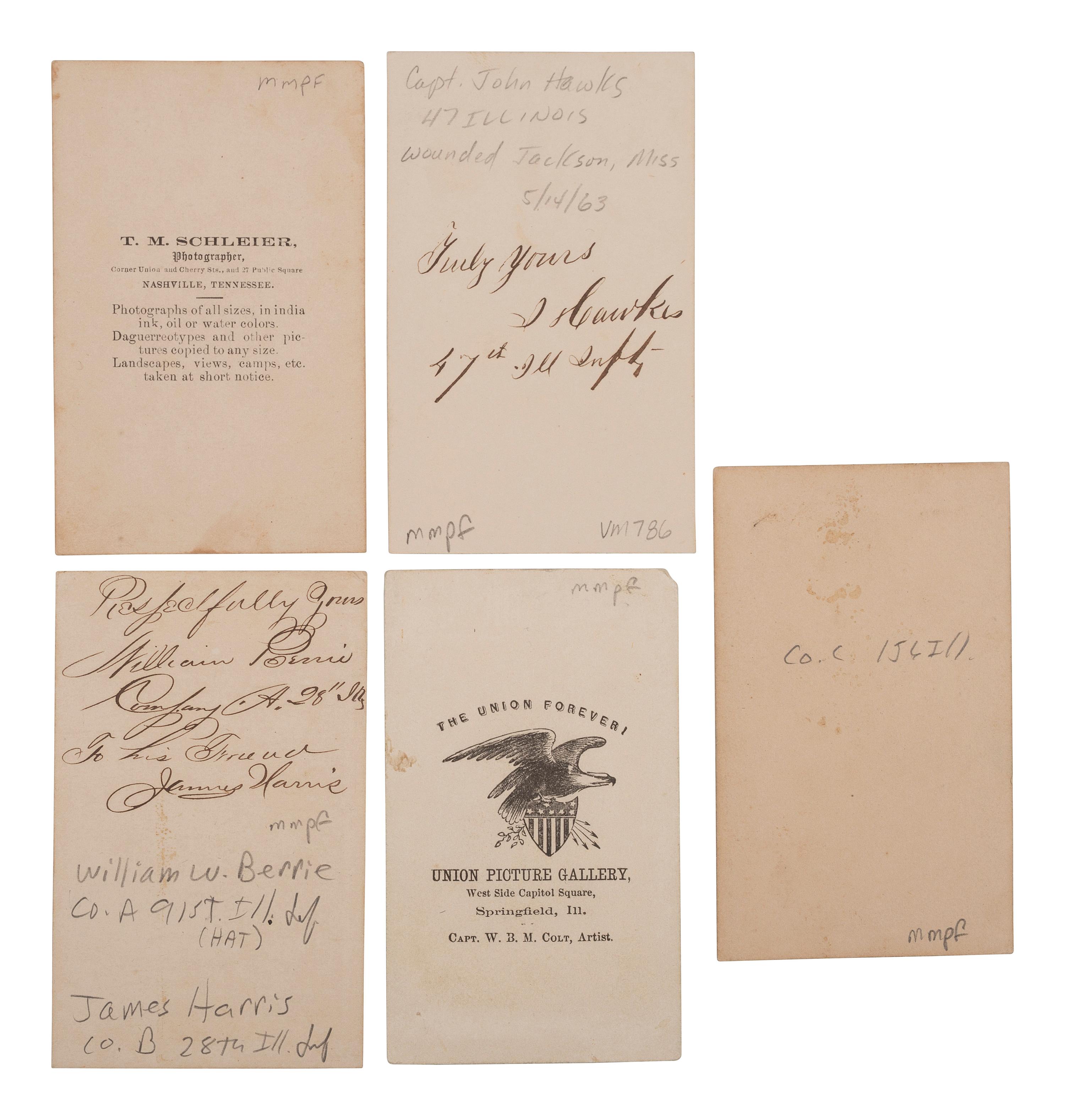 [CIVIL WAR]. A group of 11 CDVs of Illinois soldiers, many identified.