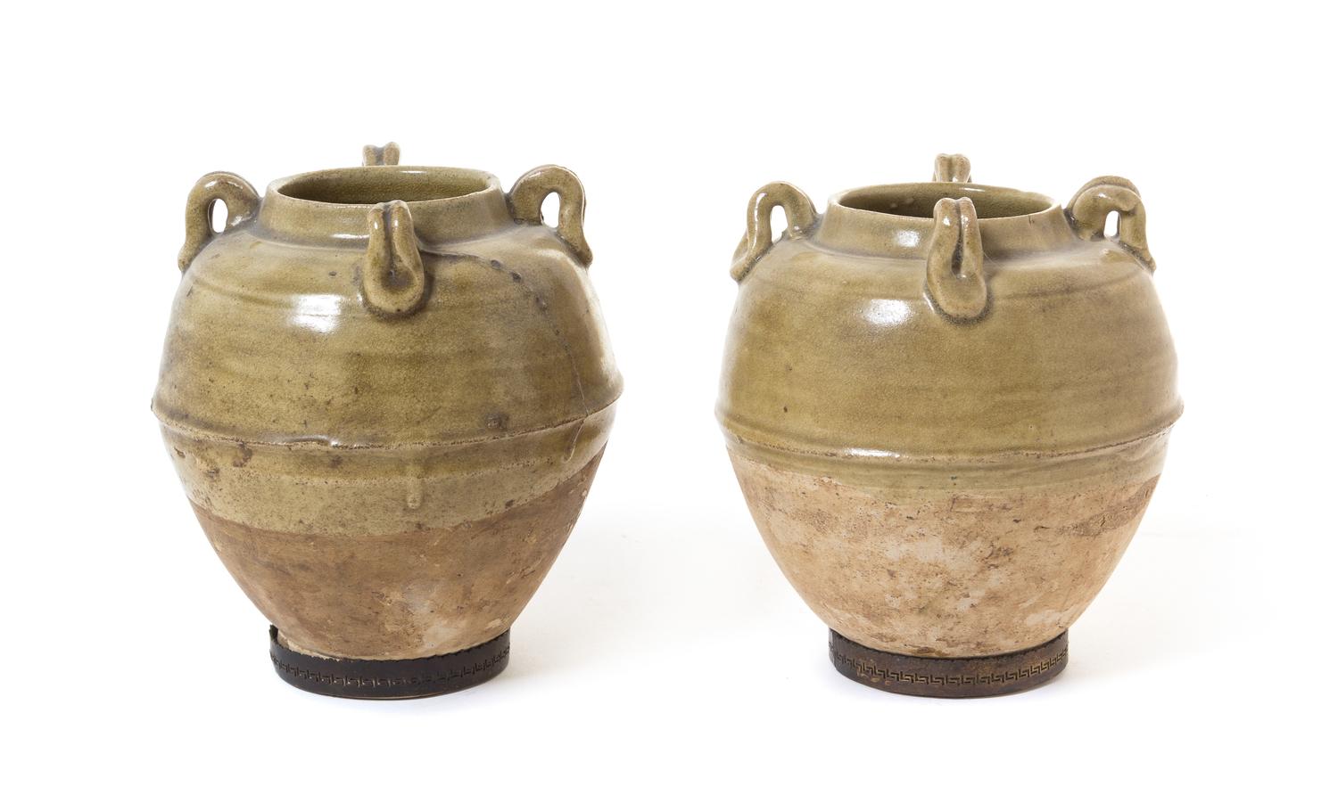 A Pair of Green Glazed Pottery Jars — SUI-TANG DYNASTY