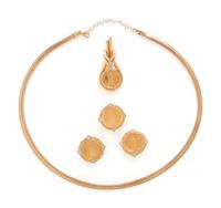 COLLECTION OF YELLOW GOLD AND COIN JEWELRY