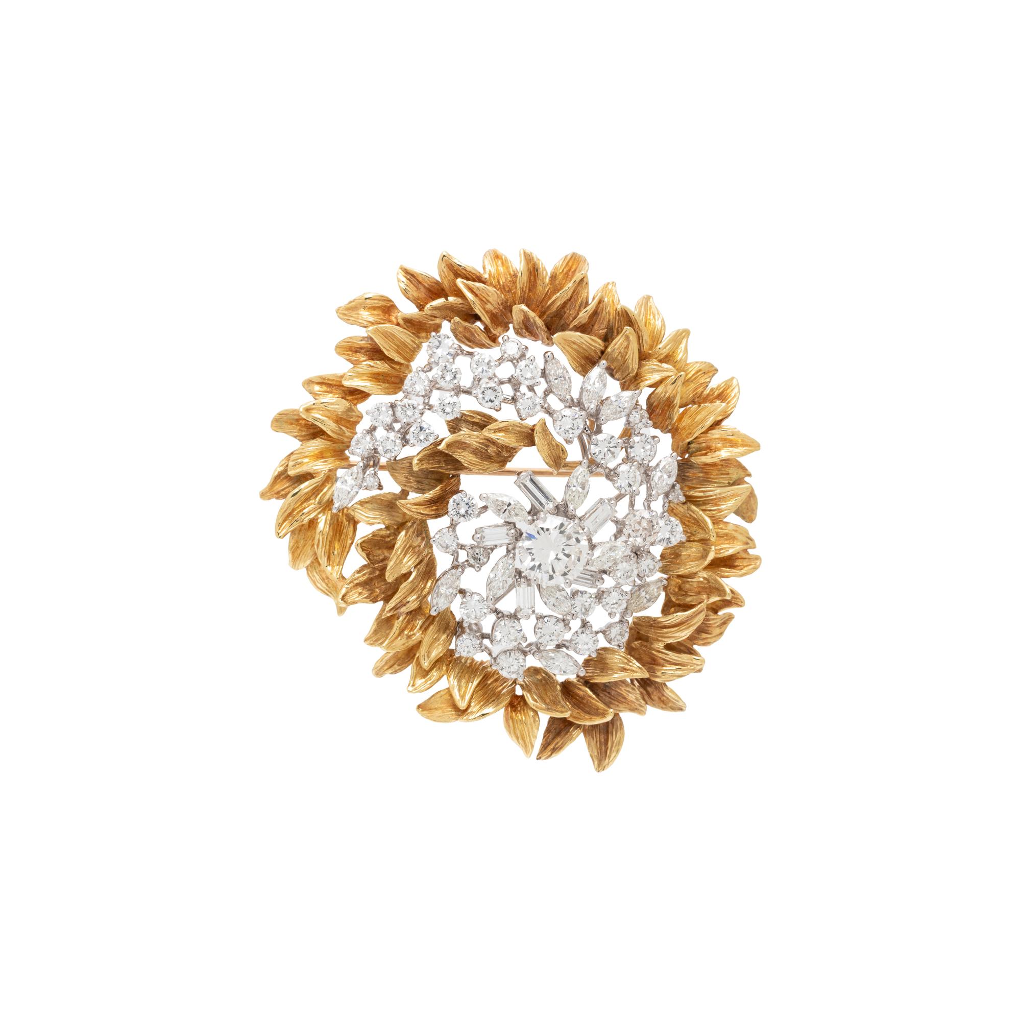 BICOLOR GOLD AND DIAMOND CONVERTIBLE BROOCH