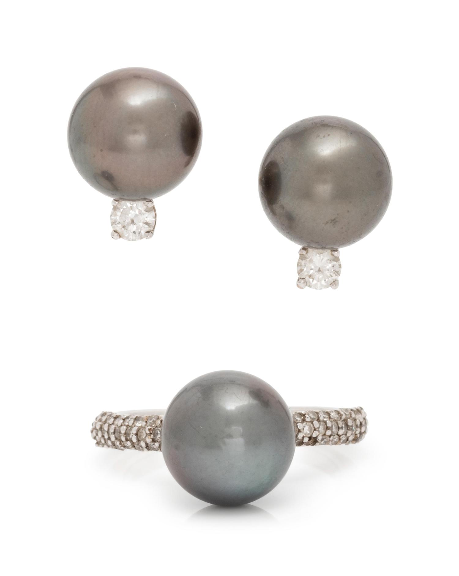 COLLECTION OF CULTURED TAHITIAN PEARL AND DIAMOND JEWELRY