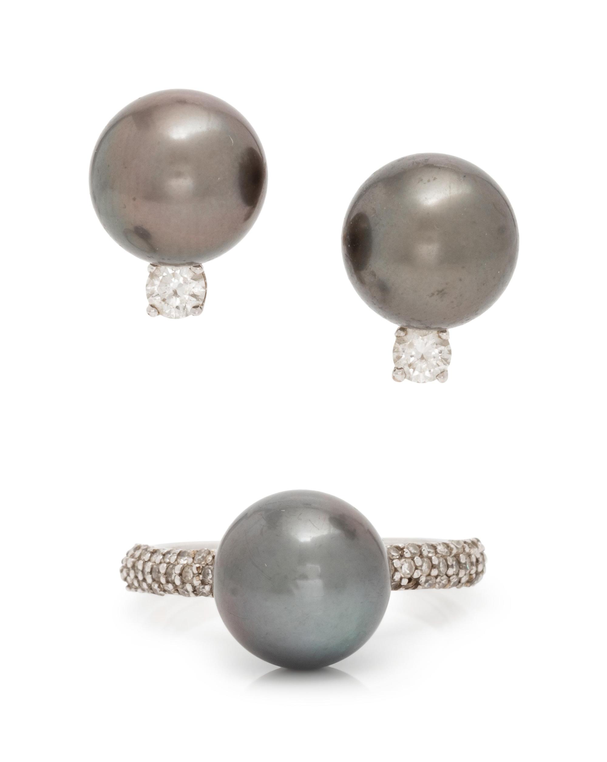 COLLECTION OF CULTURED TAHITIAN PEARL AND DIAMOND JEWELRY