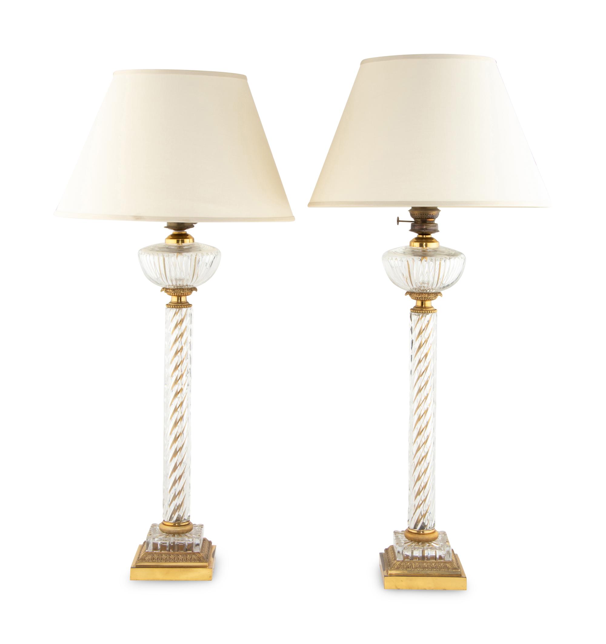 A Pair of Molded Glass Table Lamps