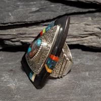 Edison Cummings (Diné, b. 1962) — Large Silver and Multi-stone Ring