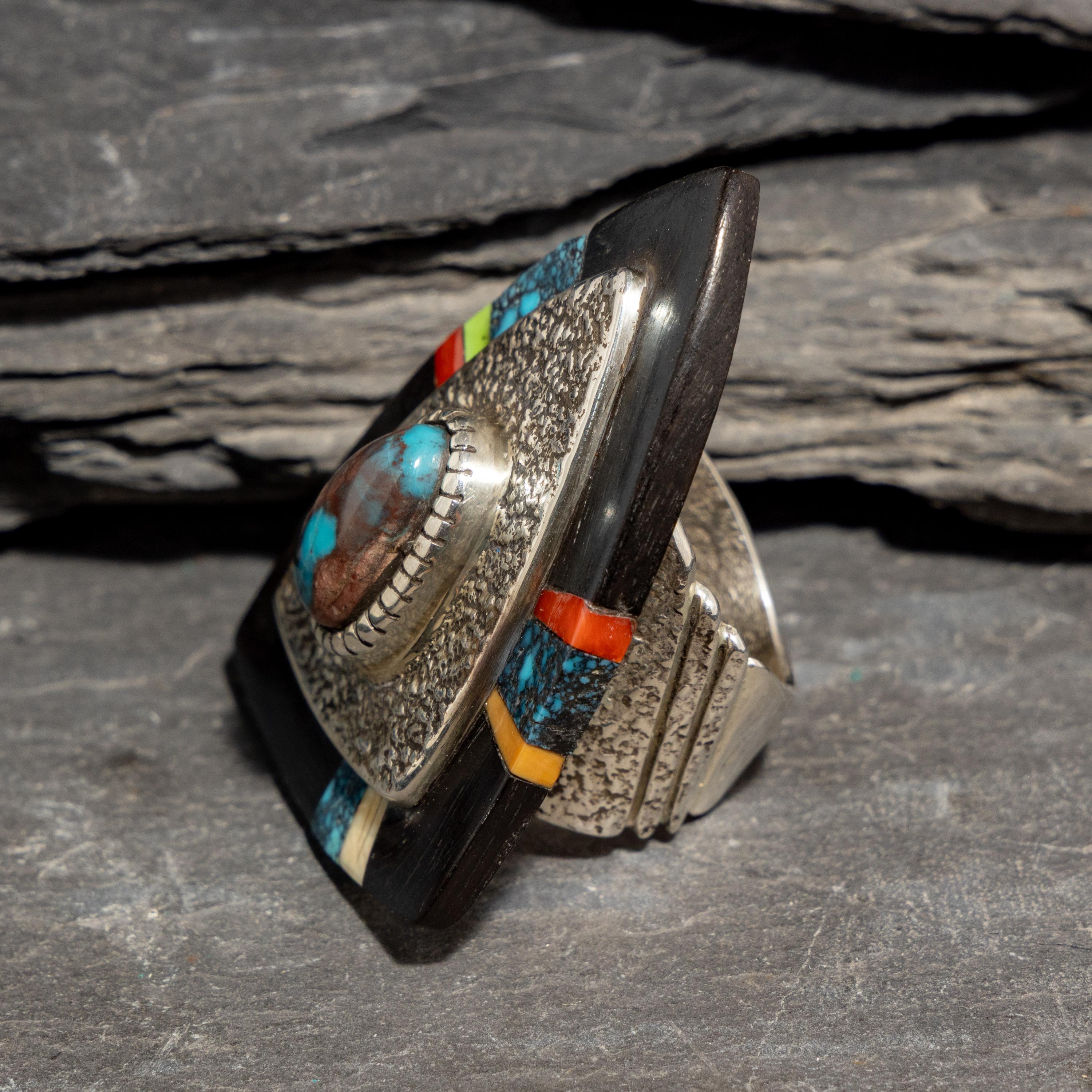 Edison Cummings (Diné, b. 1962) — Large Silver and Multi-stone Ring
