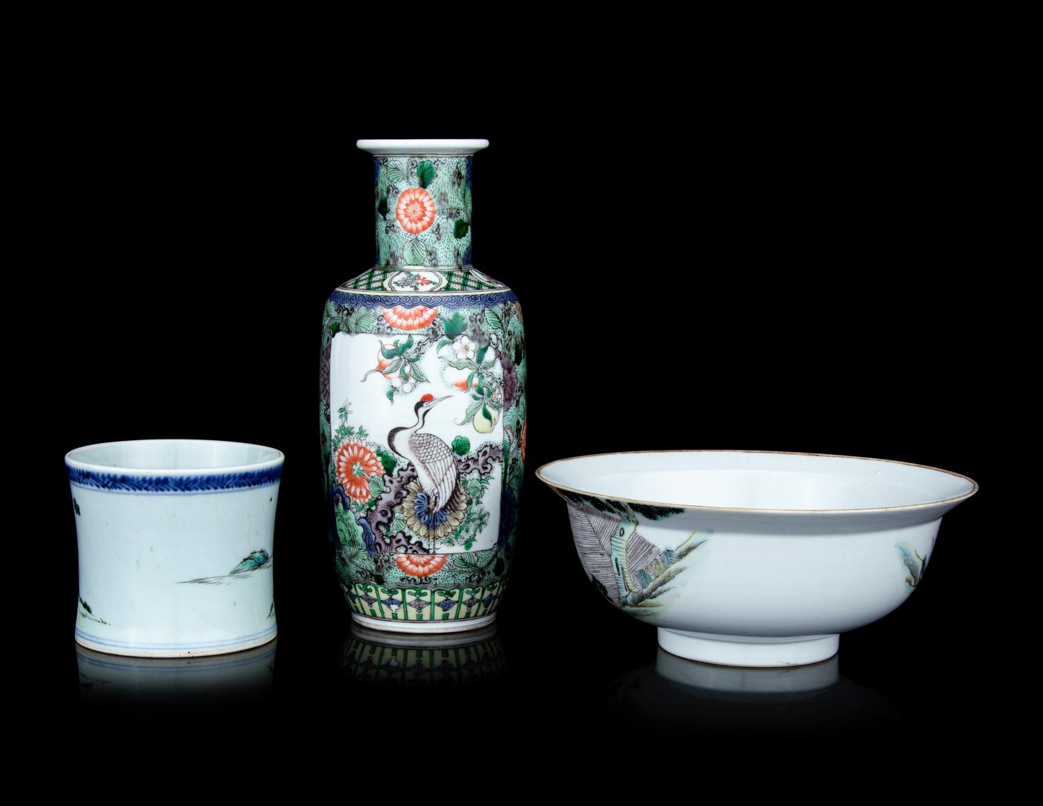 Three Chinese Famille Rose Porcelain Articles
