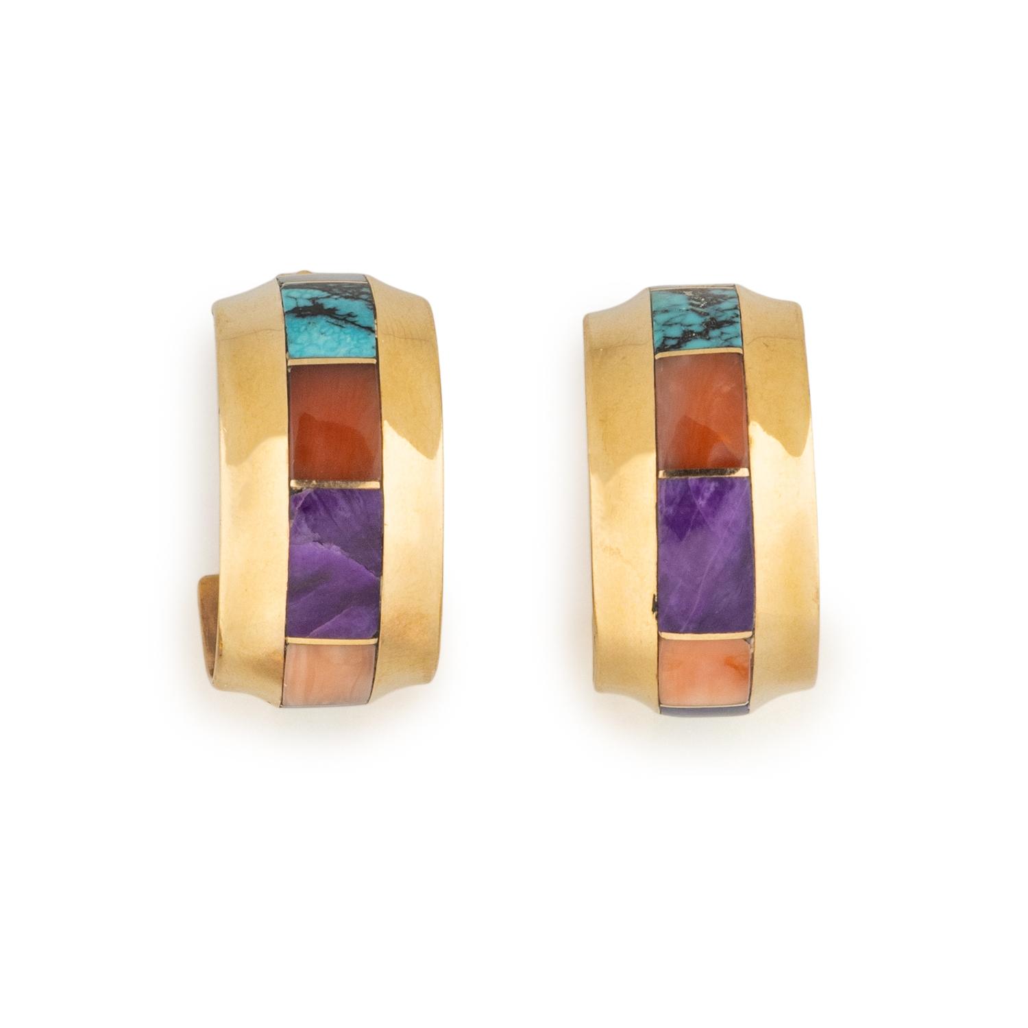 YELLOW GOLD AND MULTIGEM HOOP EARRINGS