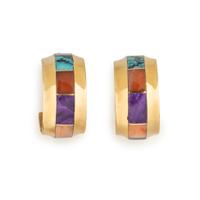YELLOW GOLD AND MULTIGEM HOOP EARRINGS