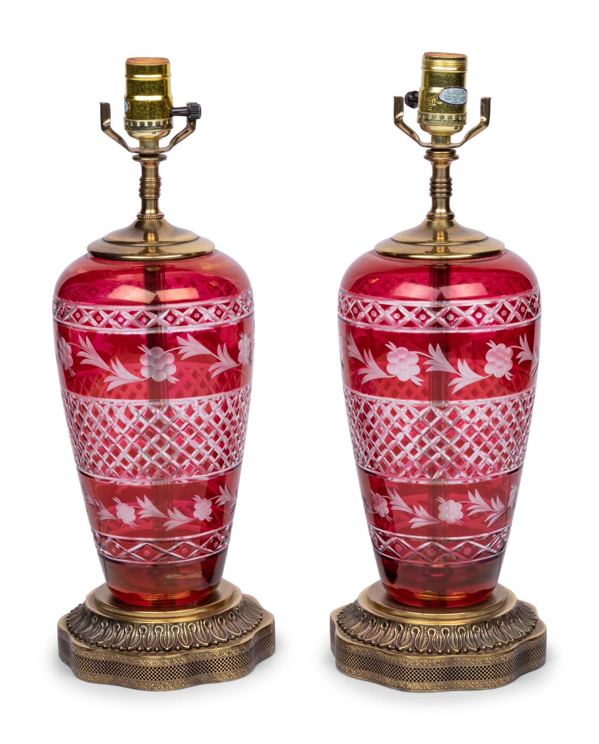 A Pair of Bohemian Glass Vases Mounted as Lamps