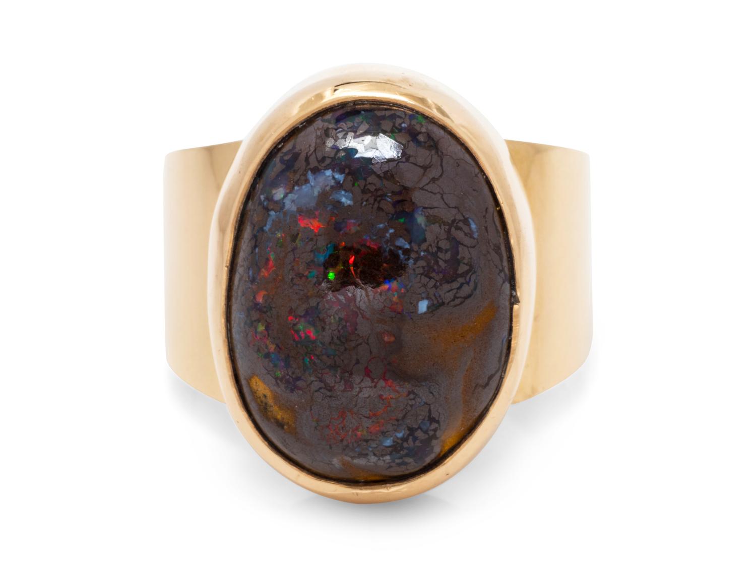 A 14 Karat Yellow Gold and Boulder Opal Ring,