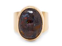 A 14 Karat Yellow Gold and Boulder Opal Ring,