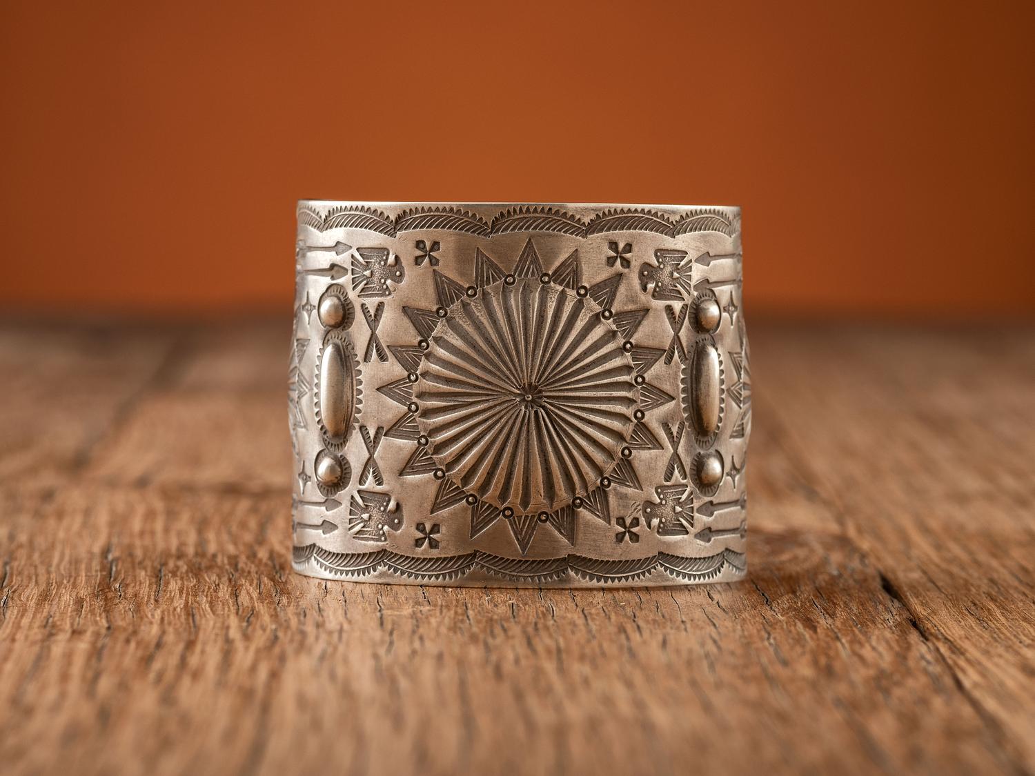 Navajo Heavily Stamped Silver Cuff Bracelet