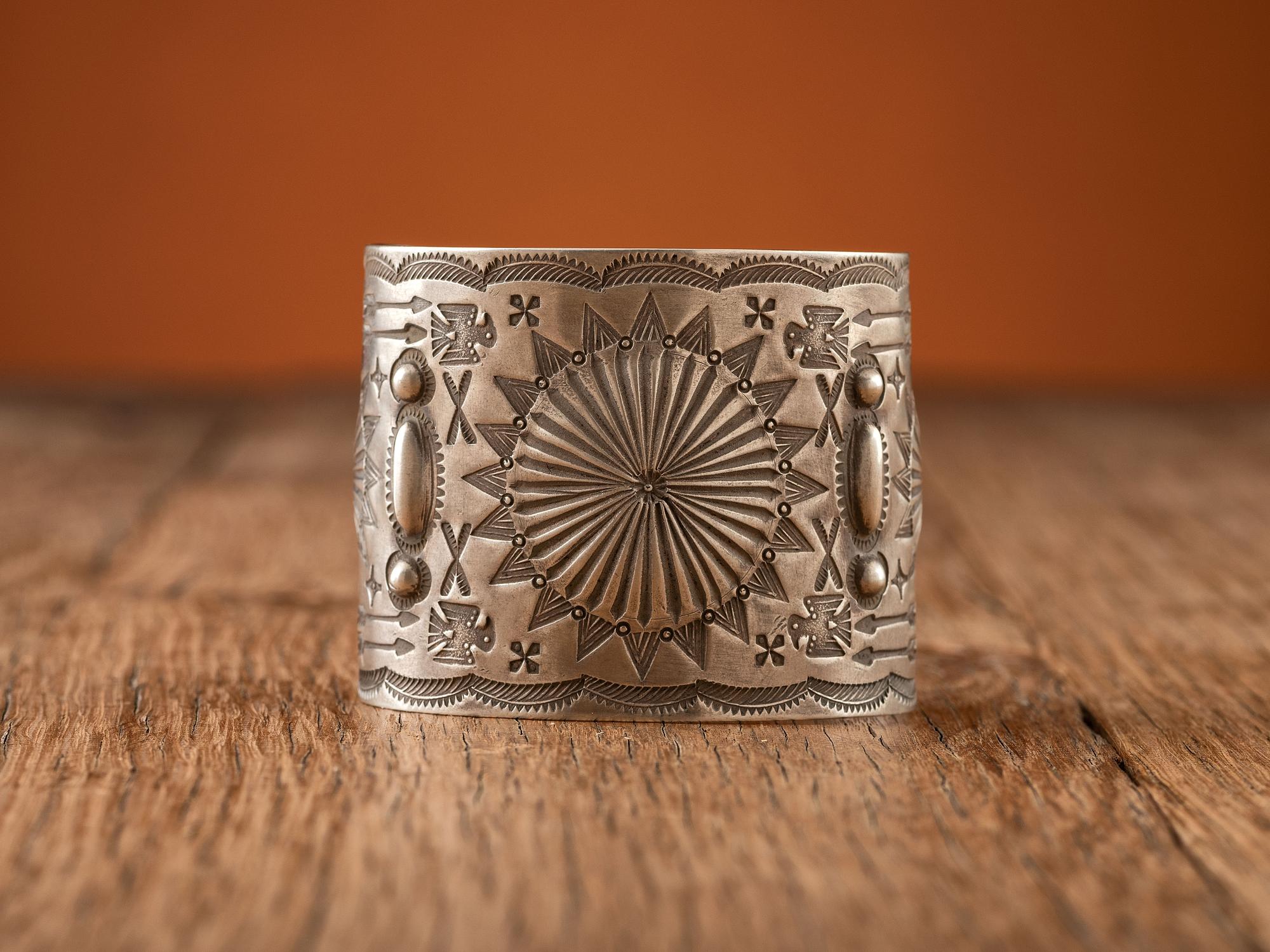 Navajo Heavily Stamped Silver Cuff Bracelet