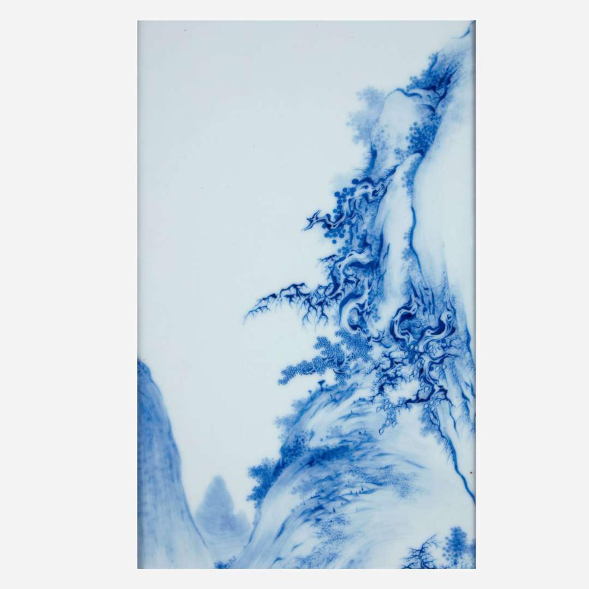 Two finely-painted Chinese blue and white porcelain panels 青花瓷板两件