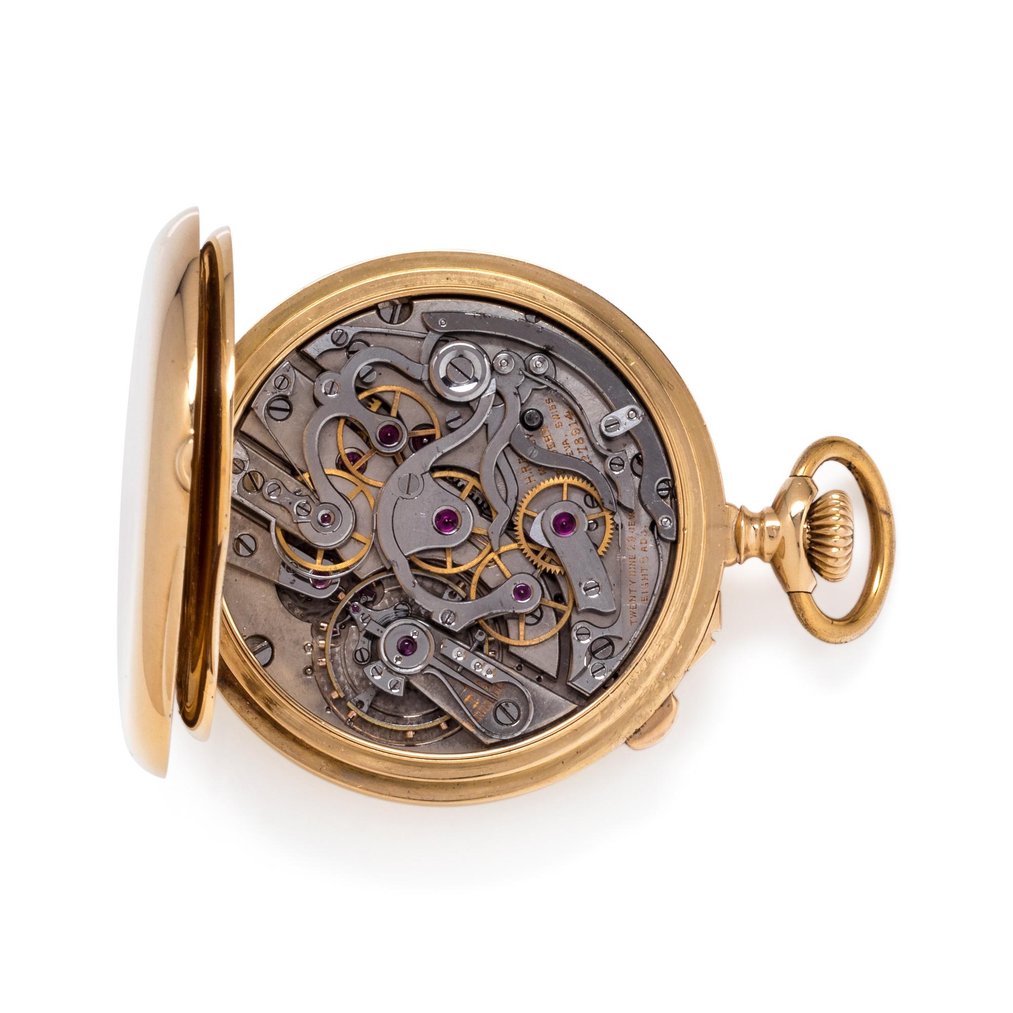 H.R. EKEGREN, J.E. CALDWELL, 18K YELLOW GOLD SPLIT SECOND CHRONOGRAPH OPEN FACE POCKET WATCH