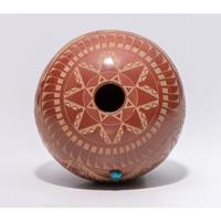 Award-Winning Sgraffito Redware Seed Jar, with Turquoise Cabochon