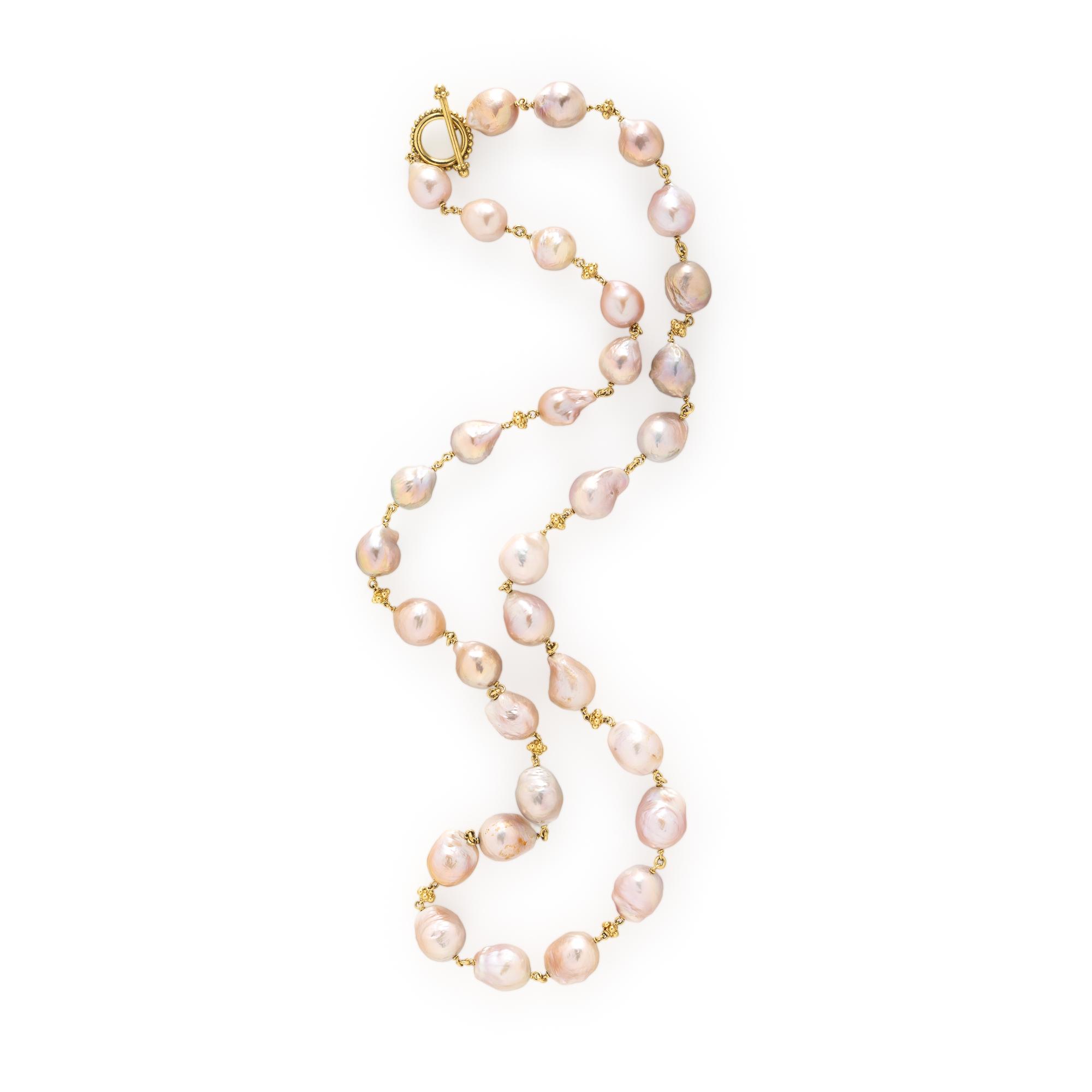 BAROQUE PINK CULTURED PEARL AND YELLOW GOLD NECKLACE