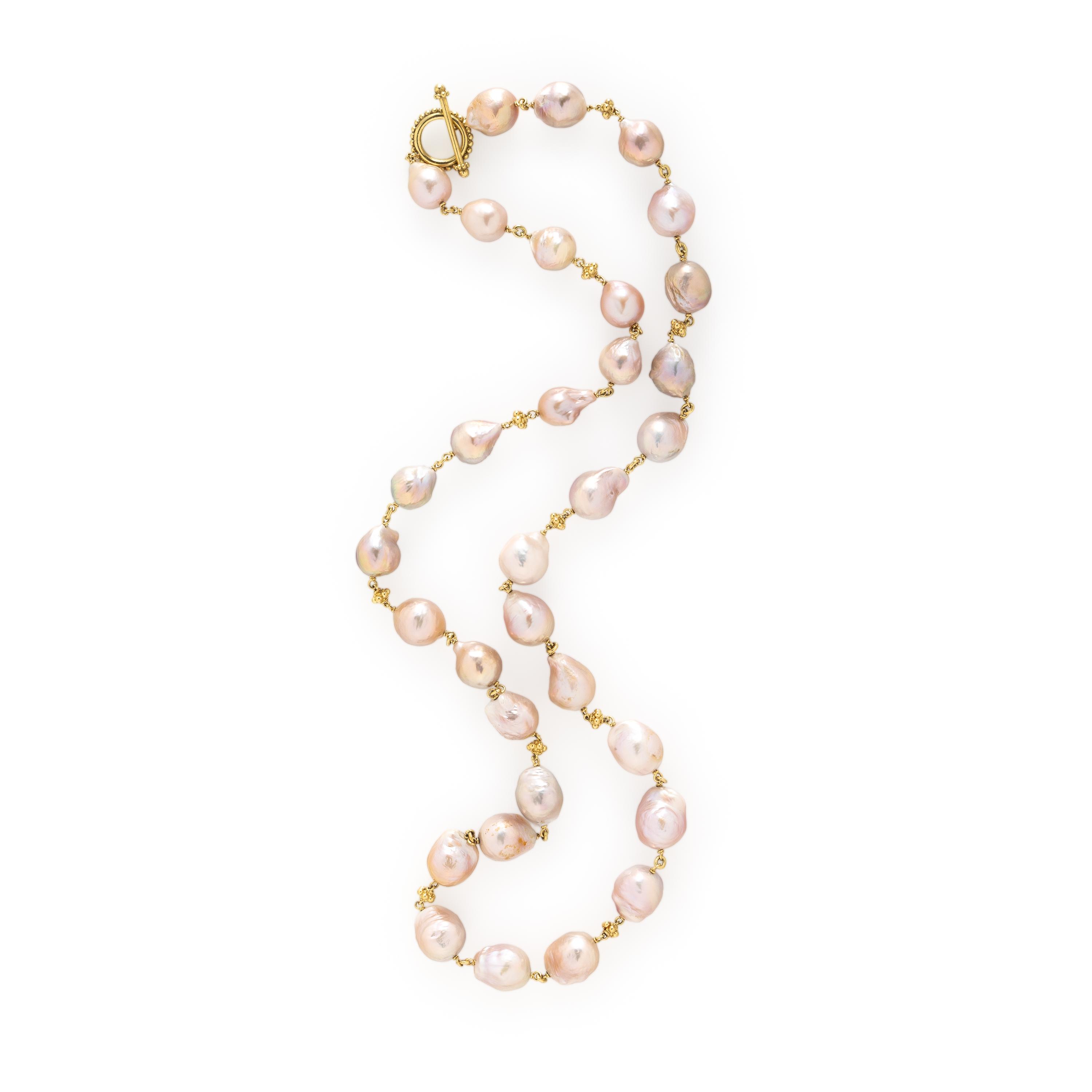 BAROQUE PINK CULTURED PEARL AND YELLOW GOLD NECKLACE