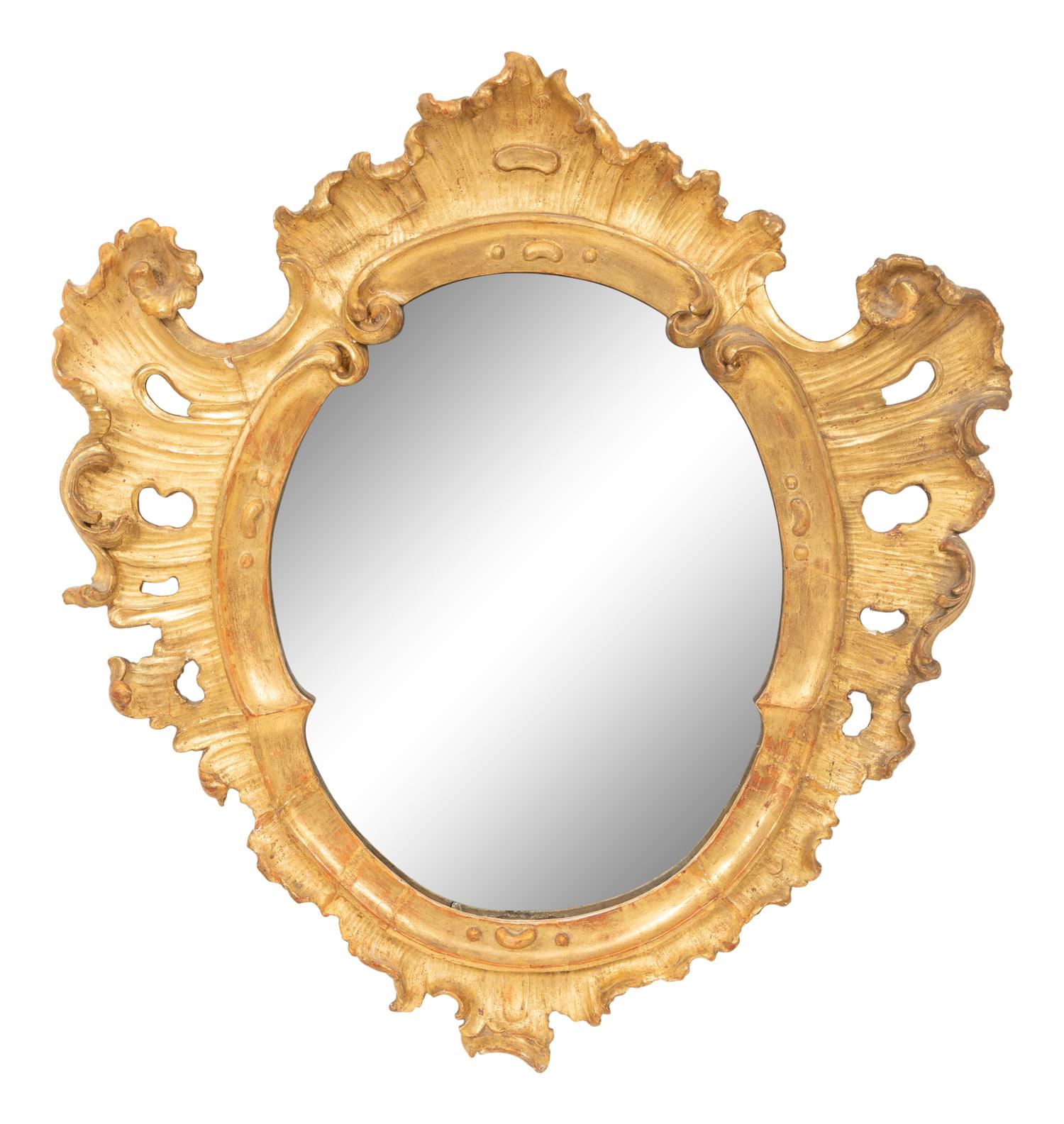 A Italian Giltwood Cartouche Form Mirror