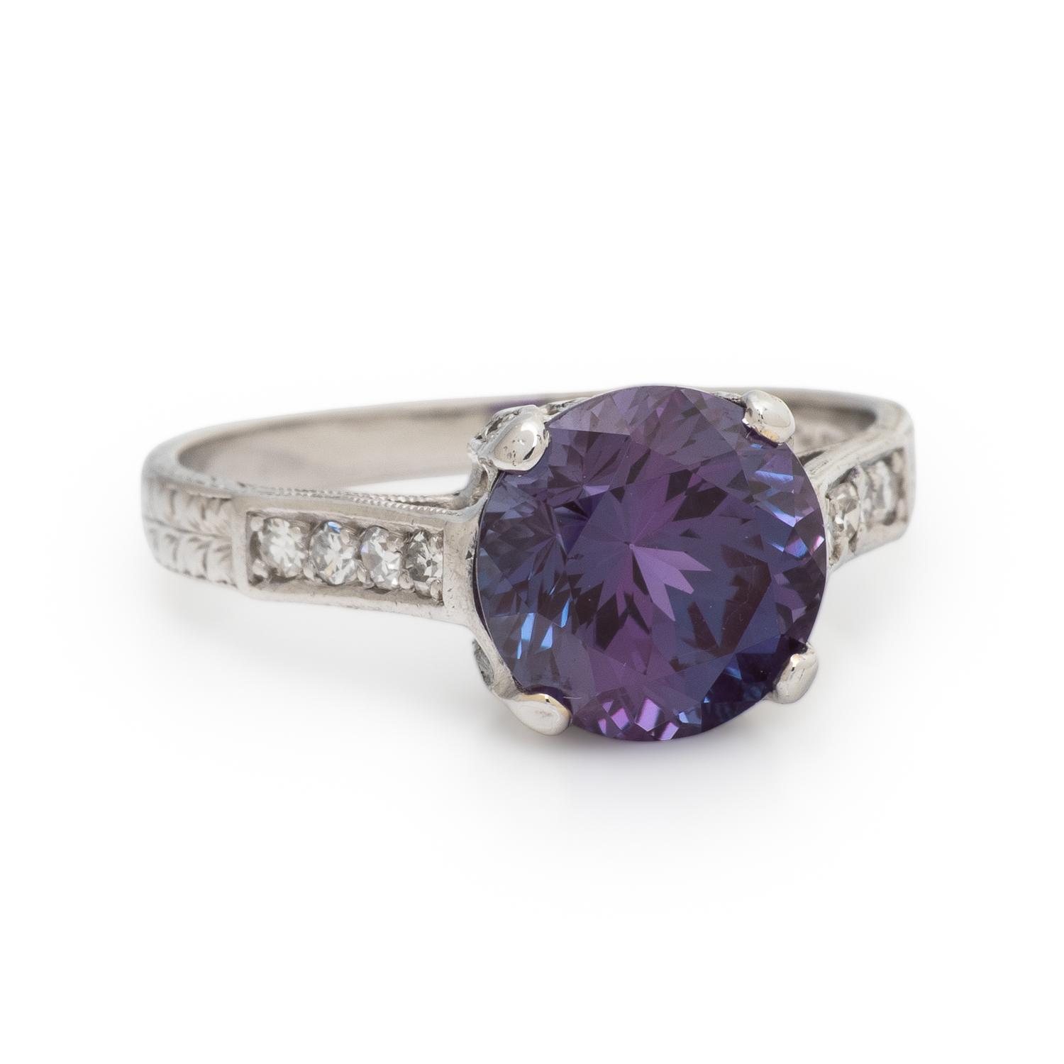 Synthetic Alexandrite, Diamond, and Platinum Ring