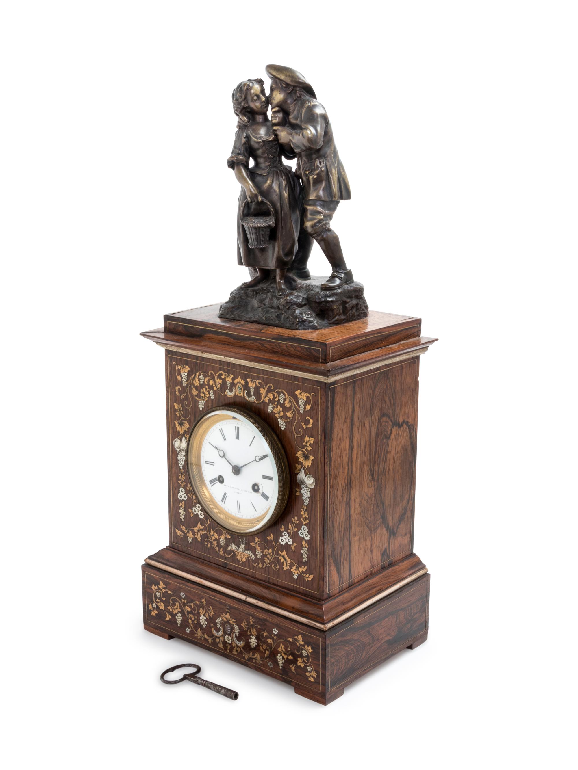 A French Inlaid Rosewood Mantel Clock