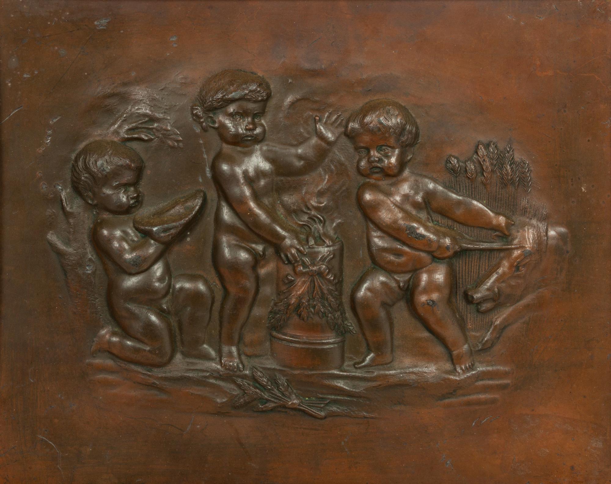 A Pair of Continental Cast Metal Relief Panels Each: 7 1/2 x 9 1/2 inches.