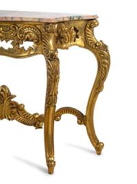 A Pair of Louis XV Style Giltwood Marble-Top Console Tables