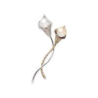 BICOLOR GOLD, CULTURED SOUTH SEA PEARL AND DIAMOND BROOCH