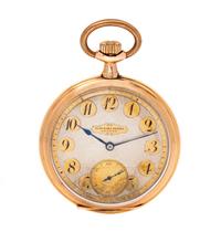 A 14 Karat Rose Gold Open Face Pocket Watch, Audemars Freres,