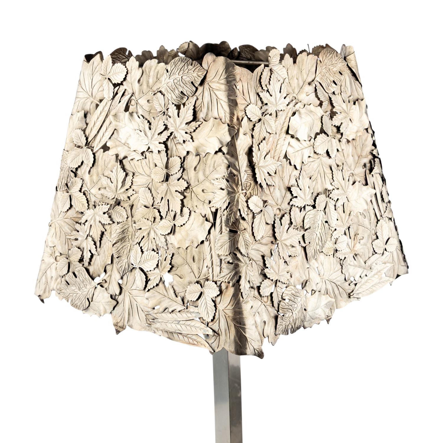 A Contemporary Italian Silvered Metal Table Lamp and Cache Pot