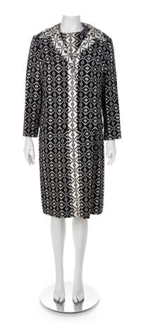 Elaine Ames Two-Piece Black and White Geometric Cotton Ensemble, 1960s No size label