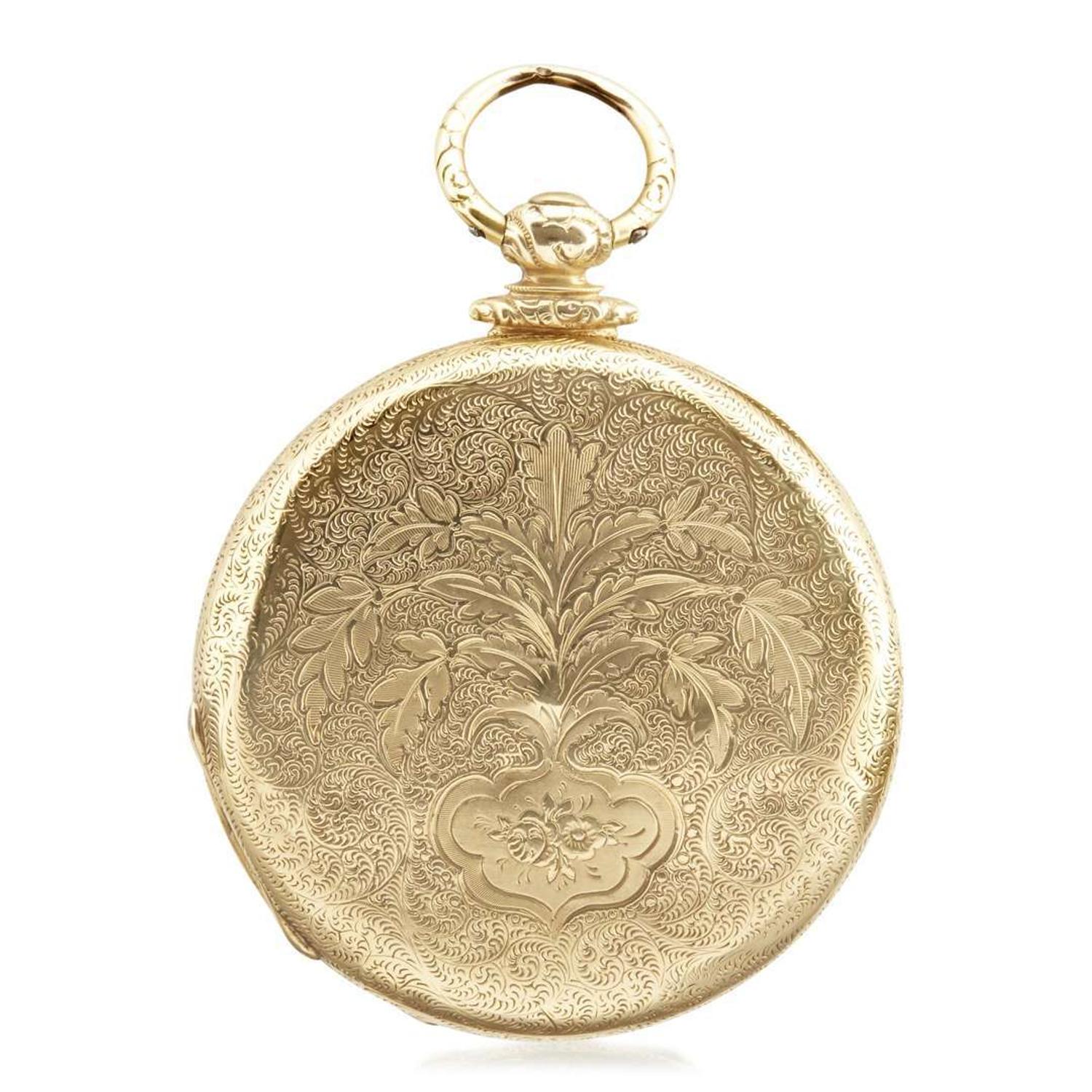 18 karat gold key-wind hunting case pocket watch Gabriel D. Clark, Baltimore, MD, first half 19th century