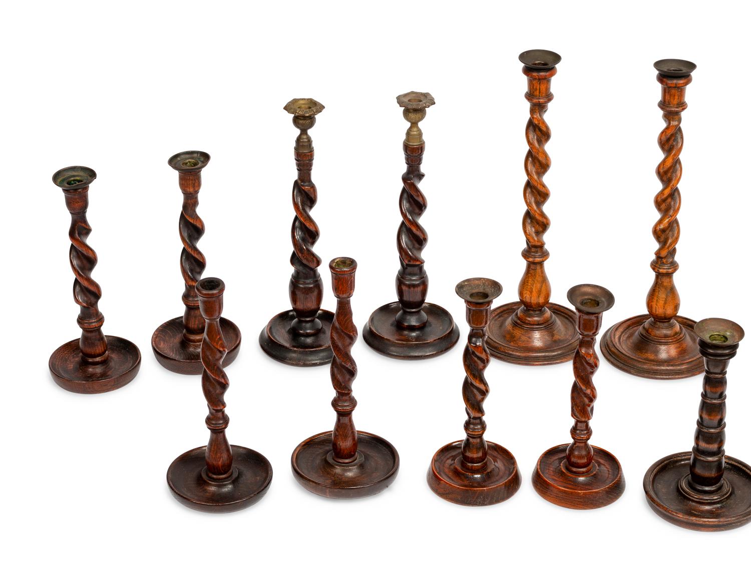 Eight Pairs of English Turned Wood Candlesticks