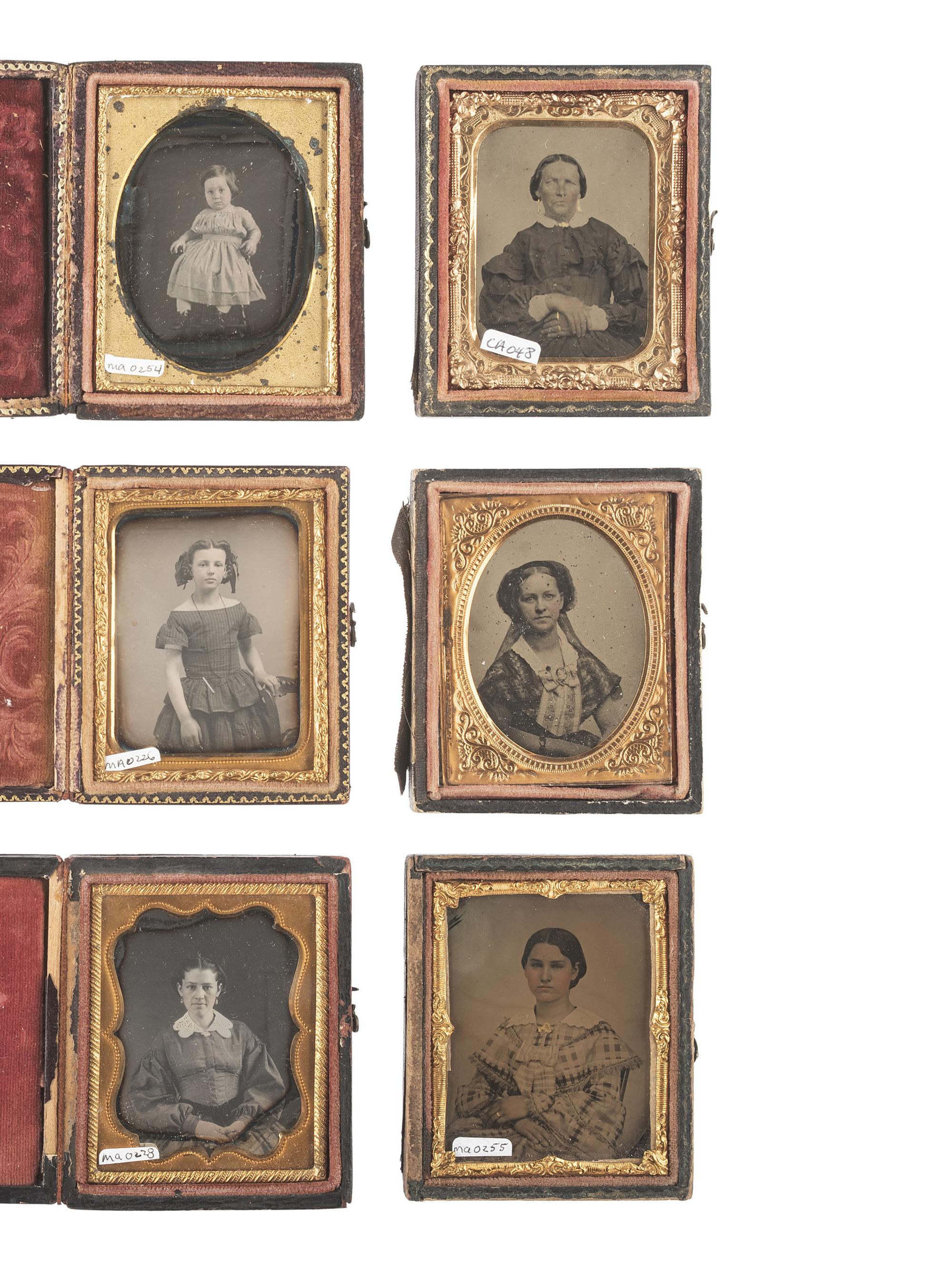 [EARLY PHOTOGRAPHY]. 35 assorted images including paper, tintype, ambrotype, and daguerreotype portraits.